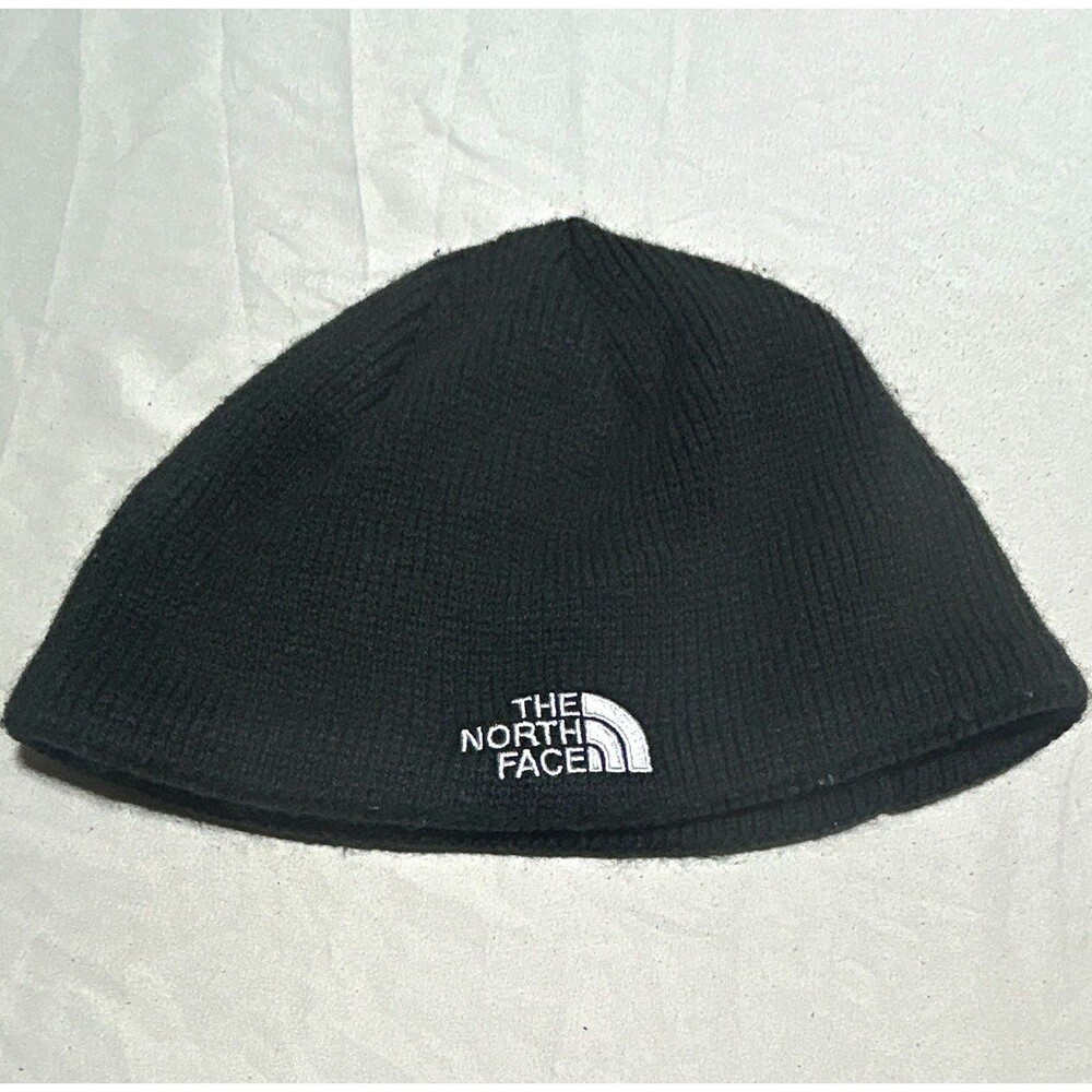 The North Face Fleece Lined Knit Beanie Hat Black Embroidered One Size Unisex